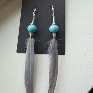 Elegant Feather and Bead Dangle Earrings